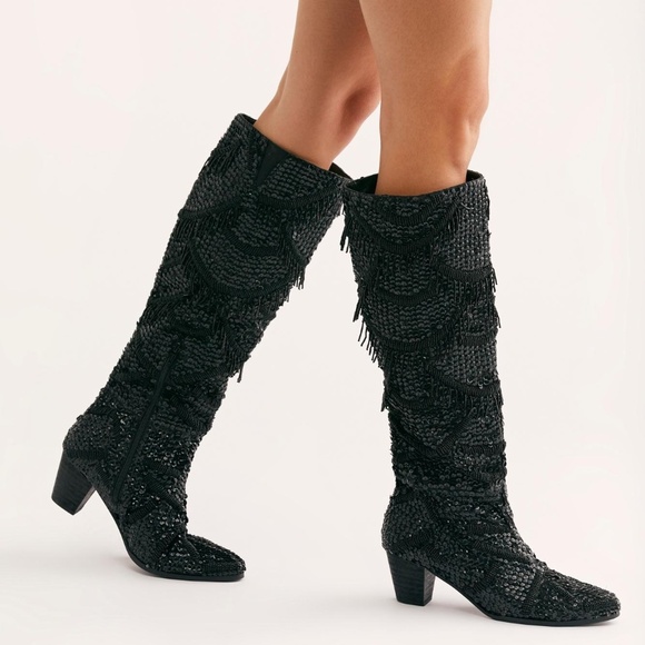 Free People Shoes - Free People Disco Party Beaded Sequin Tall Boot